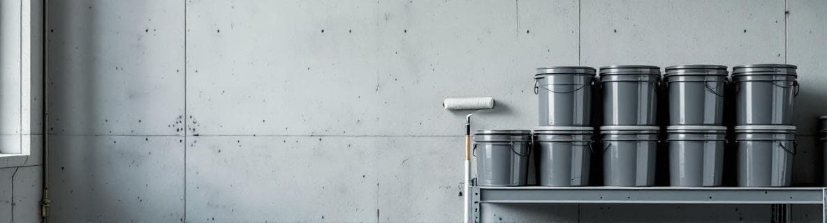 Representative paints and coatings category image with institutional buckets and gallon cans